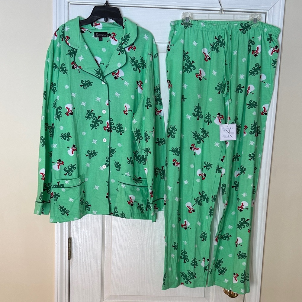 Pajamagram Womens Christmas Pajamas Set Green Holiday Large NWT